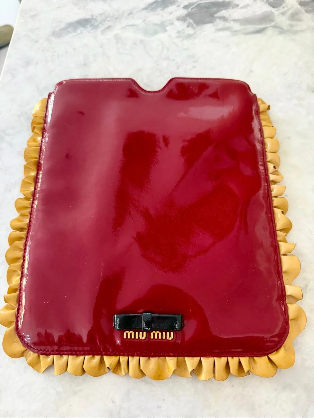 Miu Miu Burgundy Patent Leather Ruffle-Trim bag